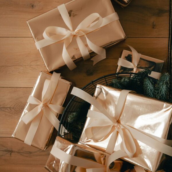 Gifts on Wooden Surface