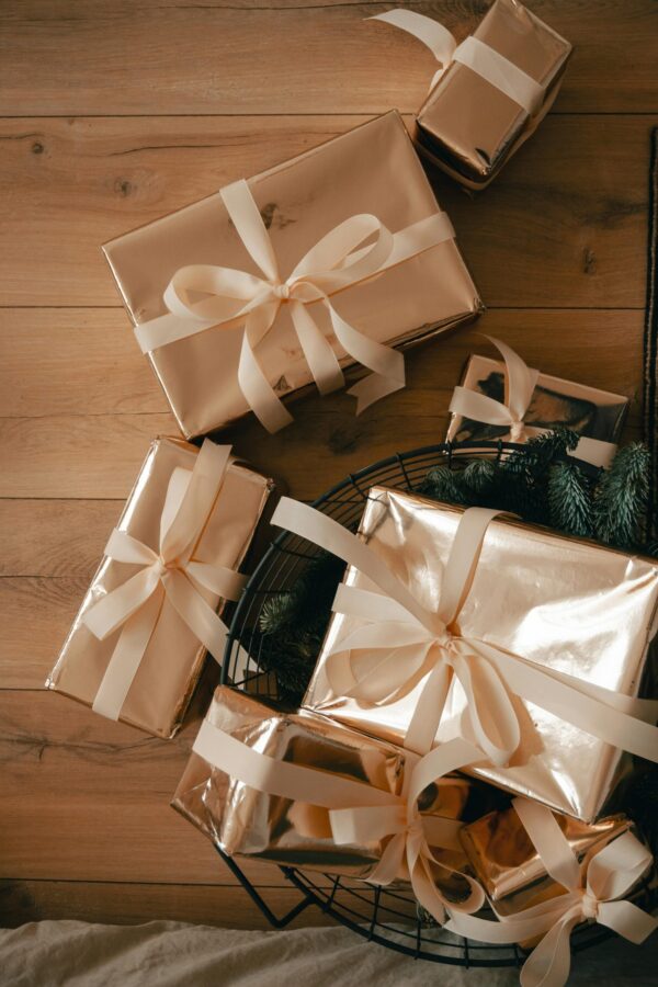 Gifts on Wooden Surface